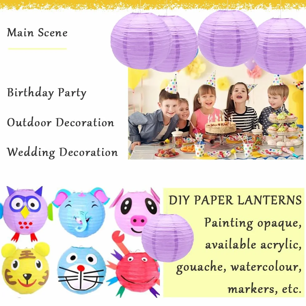 6 farolillos de papel de 30 cm redondos para colgar de papel, farolillos de papel para decorar luces y decoraciones para bodas, cumpleaños, diámetro (ZDL/Purple)