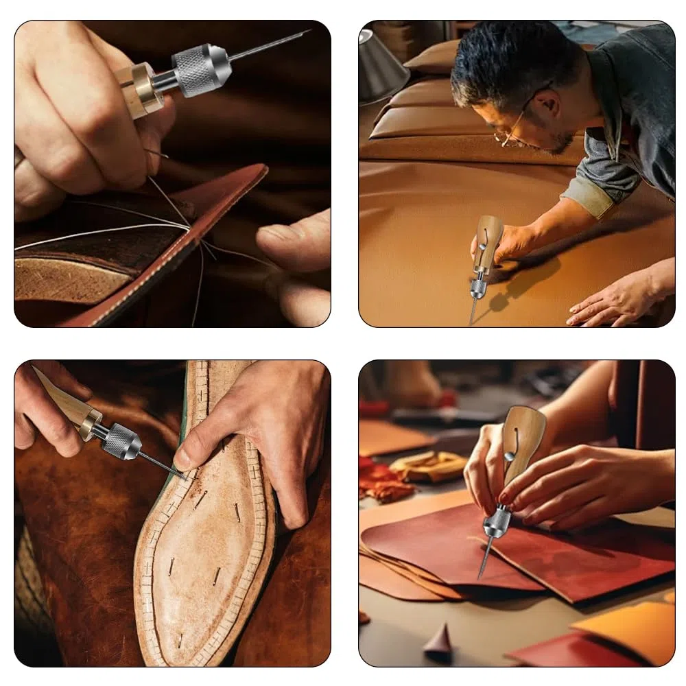 Mocrop Kit Costura de Cuero de 34 Piezas con Agujas de Coser a Mano de 16 piezas, Juego de Costura de Cuero Multifuncional de Bricolaje para Coser Lienzo de Cuero