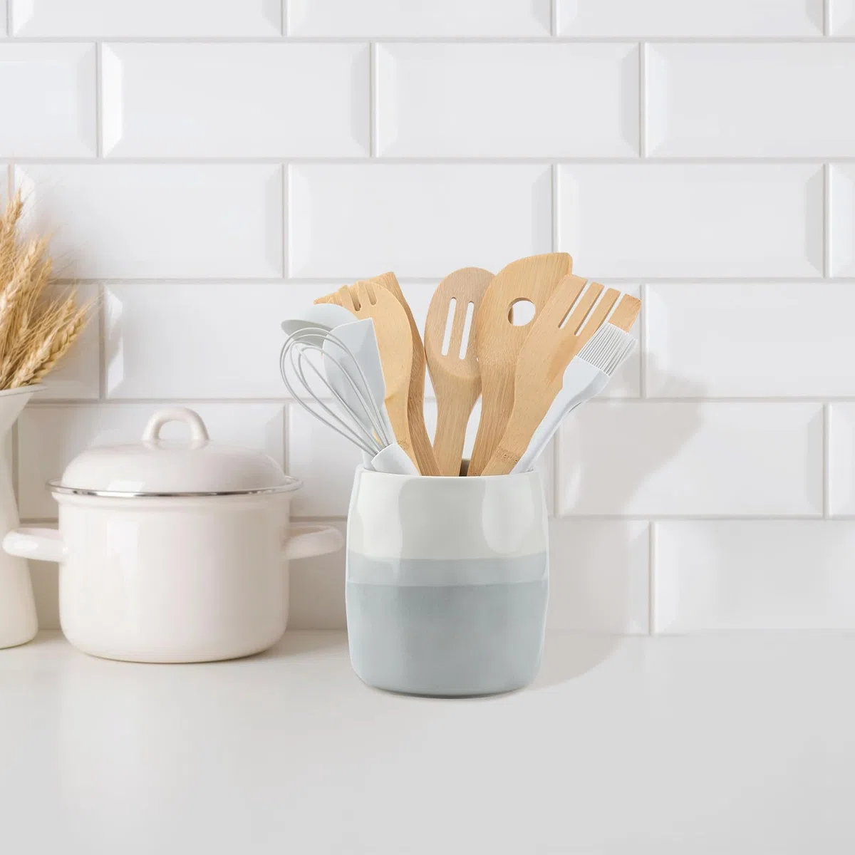 Bote para Utensilios de Cocina de Ceramica, Soporte para Utensilios de Cocina para Organización de Encimera, Porta Cubiertos para Cucharas, Espátulas y Cubiertos (L)