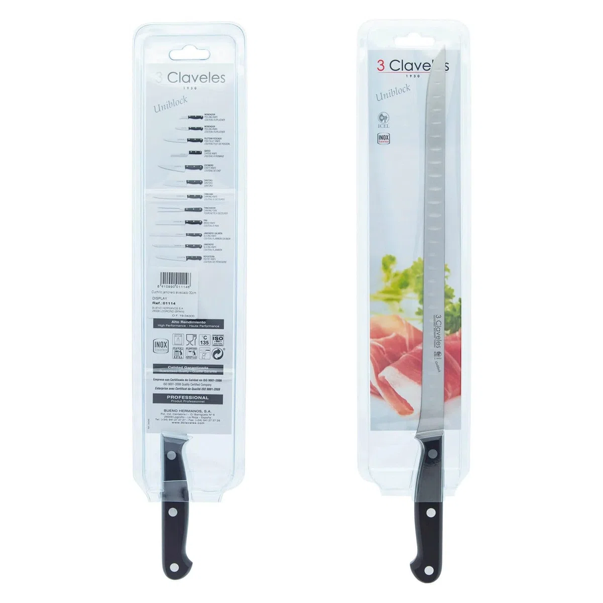 3Claveles Uniblock - Cuchillo alveolado jamonero de 30 cm, 12 pulgadas, Metal