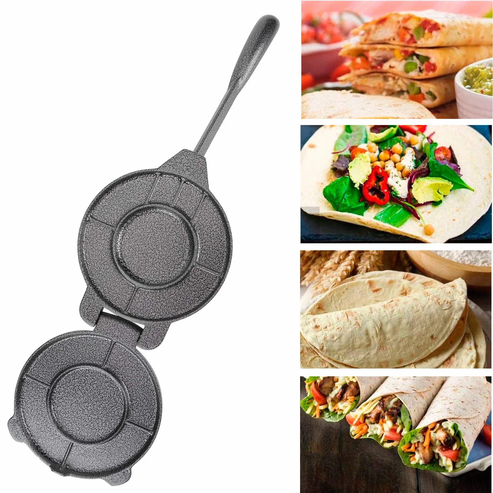 Prensa para Tortillas, Prensa para Tortillas Mexicana de 6.5 Pulgadas, Tortilla Maker, Aluminio, con Mango Plegable, para Hacer Tortillas, Tacos, Burritos, Pizza Y Masa Accesorios de Cocina