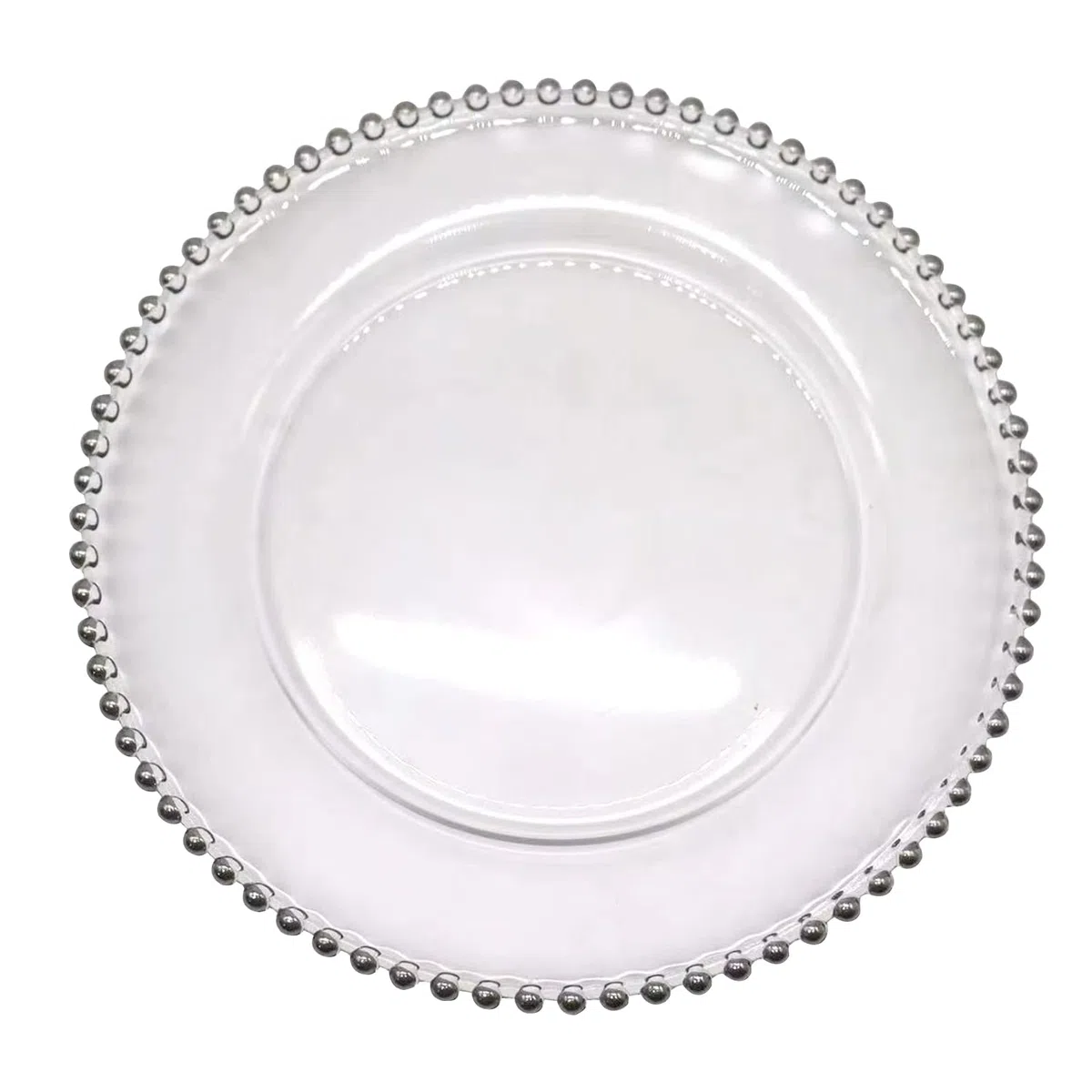 Trimming Shop Platos Decorativos para Fiestas, Platos de Cristal de diseño de Cuentas Plateadas para decoración de Mesa 33 cm, Transparente, 1 Unidad