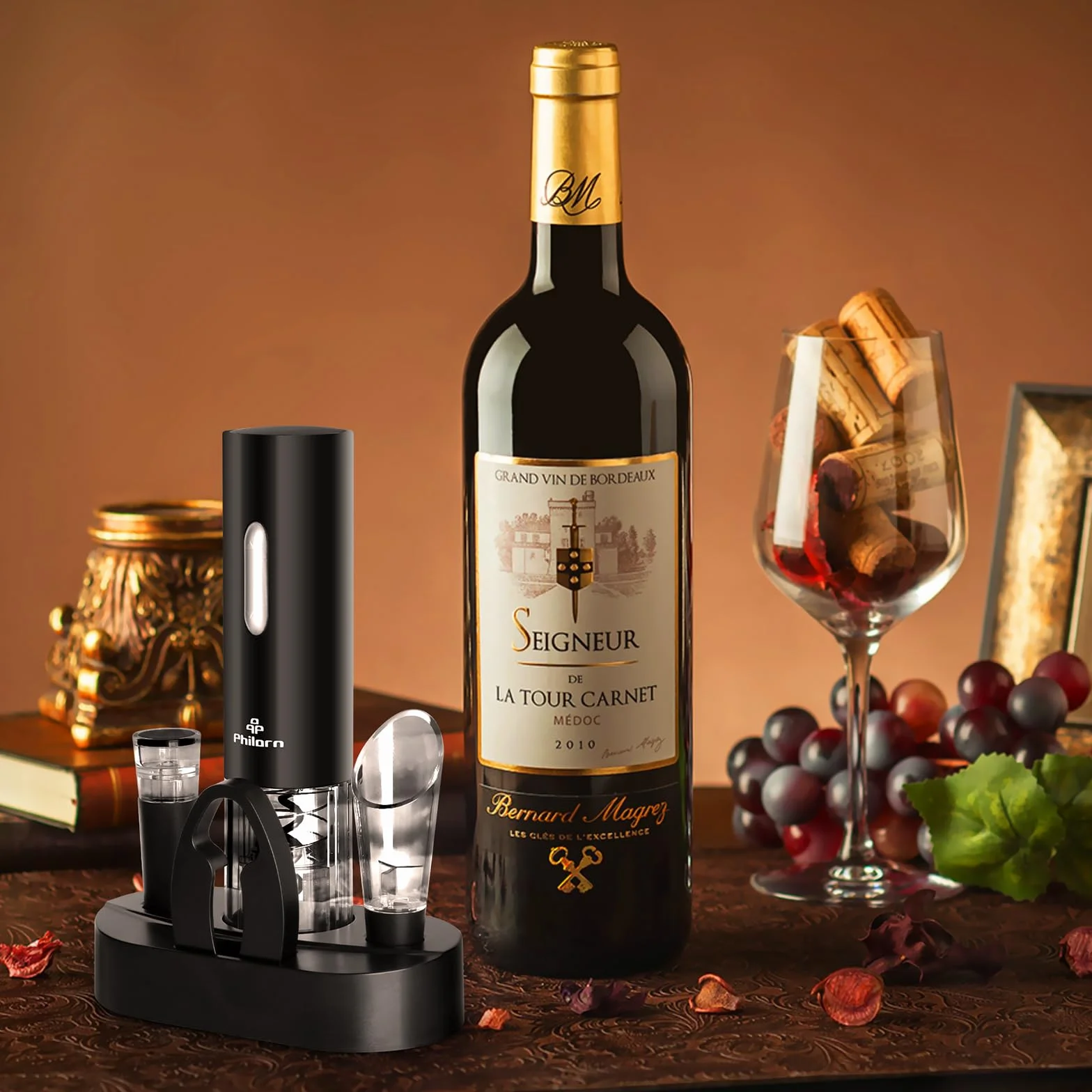Philorn Abrebotellas de vino eléctrico, sacacorchos eléctrico automático, regalo para el hogar, fiesta, bar, al aire libre (abridor de vino eléctrico)