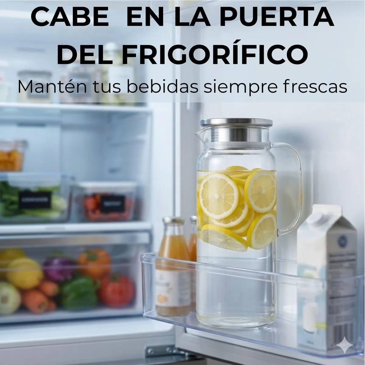 Jarra de Agua Cristal 1,2L con Tapa de Acero Inoxidable. Jarra de Agua en Vidrio Borosilicato Resistente al Calor, Botella Cristal Reutilizable, Vida Saludable. (1,2 Litros)
