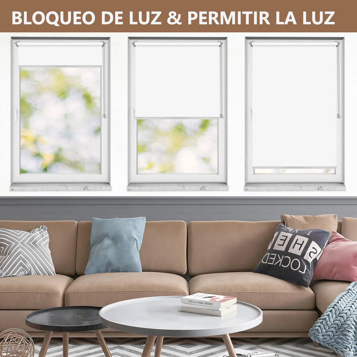Estores Enrollables – Persiana Enrollable para Puertas y Ventanas con Cadena, protección de privacidad,120An x 180Al cm,Negro
