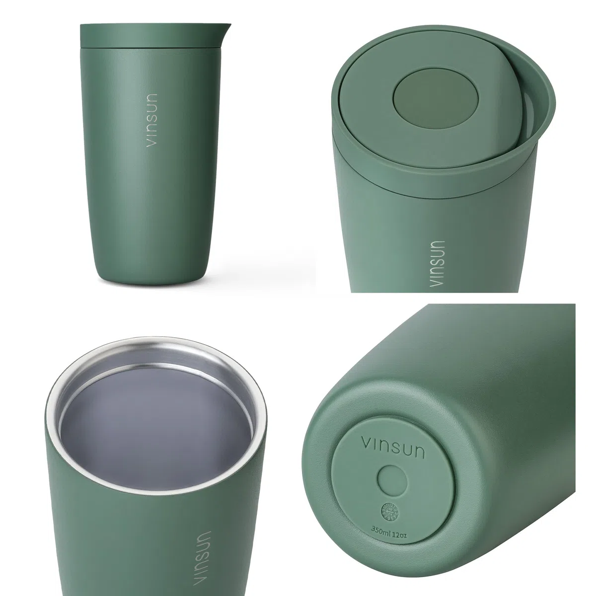 VINSUN Taza Térmica Café para Llevar 350ml - A Prueba de Fugas, Doble Pared, Acero Inoxidable, Bebidas Calientes y Frías - Vaso Termico con Cierre Quick Press
