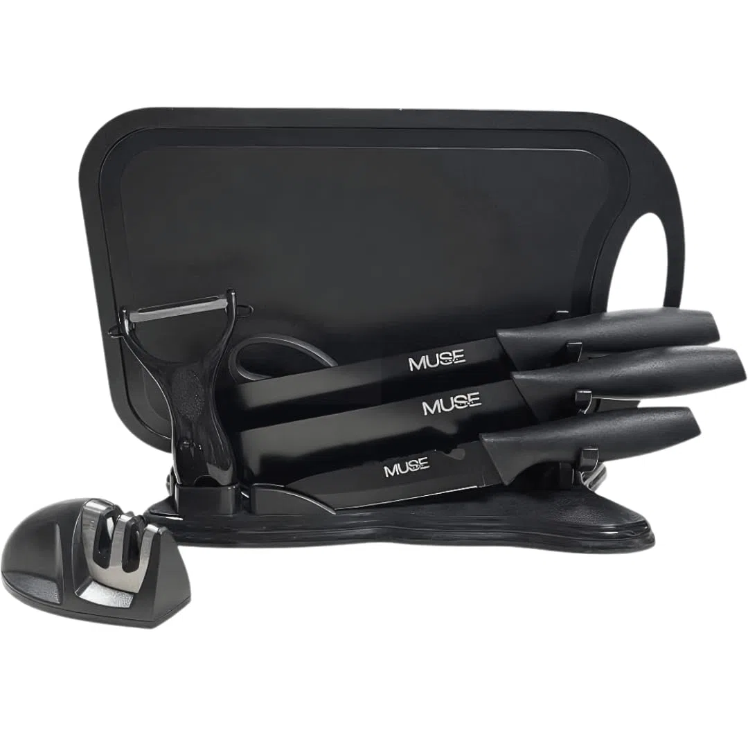 Juego de Cuchillos de Cocina Profesional 8 Piezas con Soporte, Pelador y Afilador, Set Completo de Cuchillos para Carne y Cocina