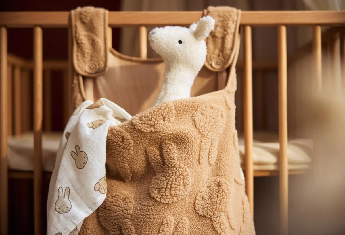 Jollein Bolsa de Almacenamiento para Parque Infantil - Miffy Jacquard Teddy - Biscuit - Organizador para Cuna - Bolsa para Juguetes y artículos de bebé - 65 x 42 x 3 cm