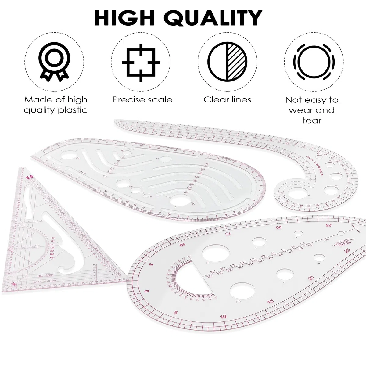4 Piezas Reglas de Costura Patronaje, Reglas de Costura, Regla Métrica Francesa de Curva para Confección Herramientas, Diseño de Patrones, Medida para Coser, Patrón Diseño Dibujo Plantillas