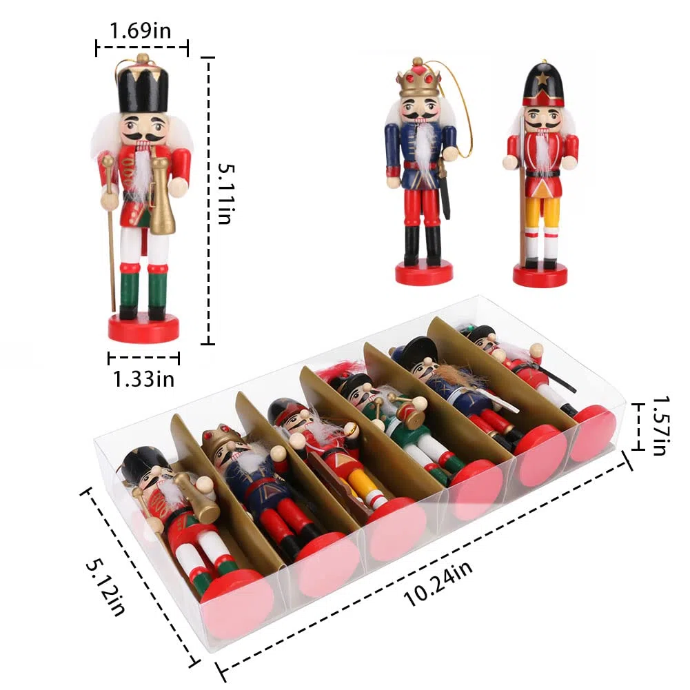 Cascanueces Tradicional de Navidad, 6 Piezas 13,5 cm Marioneta de Madera, Figura de Soldado, Decoración Colgante de Árbol de para el Hogar, Año Nuevo Regalos