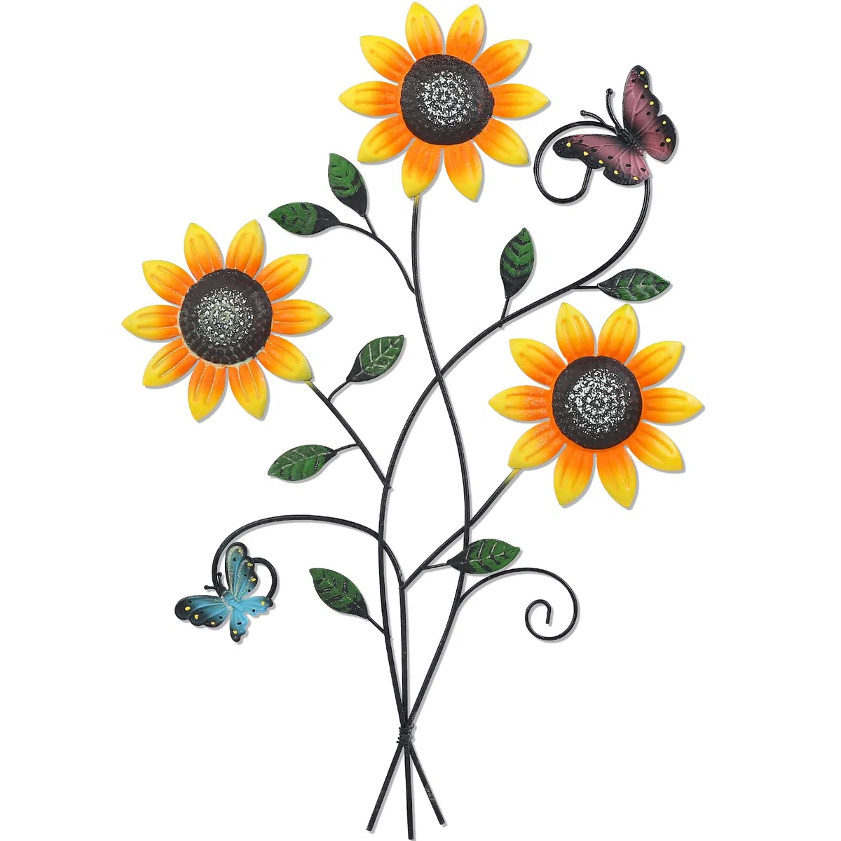 DETENE Flores Metalicas Decoracion Pared Decoración de Pared de Metal Girasol con Mariposa Decoración de Las Paredes del Jardín para Sala de Estar,Comedor Balcón y Patio (Luz nocturna)