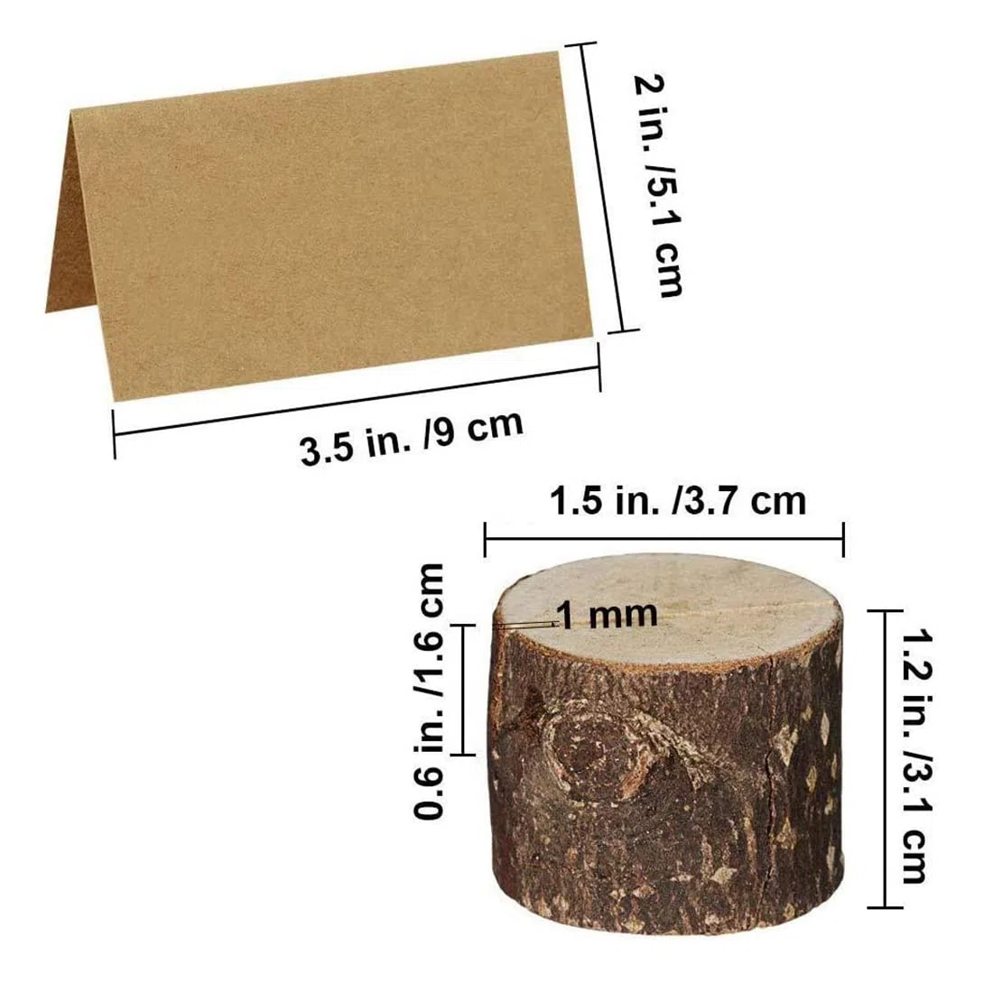 Portatarjetas de mesa rústico, madera auténtica, con corteza de madera, soporte para tarjetas de mesa, soporte para fotos, nombres, tarjetas para bodas, fiestas (30 soportes + 30 papeles de estraza)