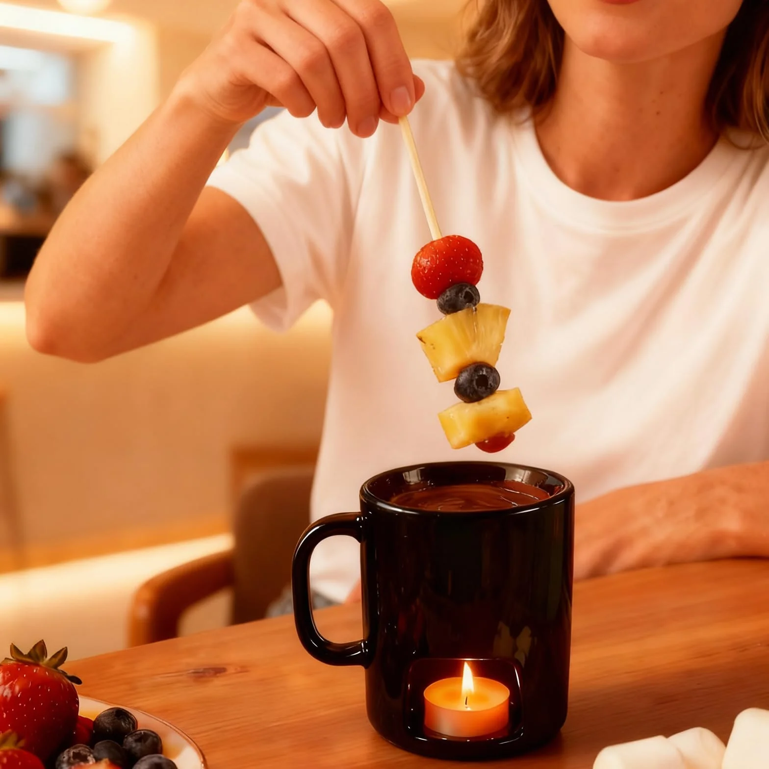 Fondue de cerámica de chocolate con vela de té, taza portátil resistente al calor de cerámica, calentador de queso y mantequilla, mini fondue para chocolate, queso y postres