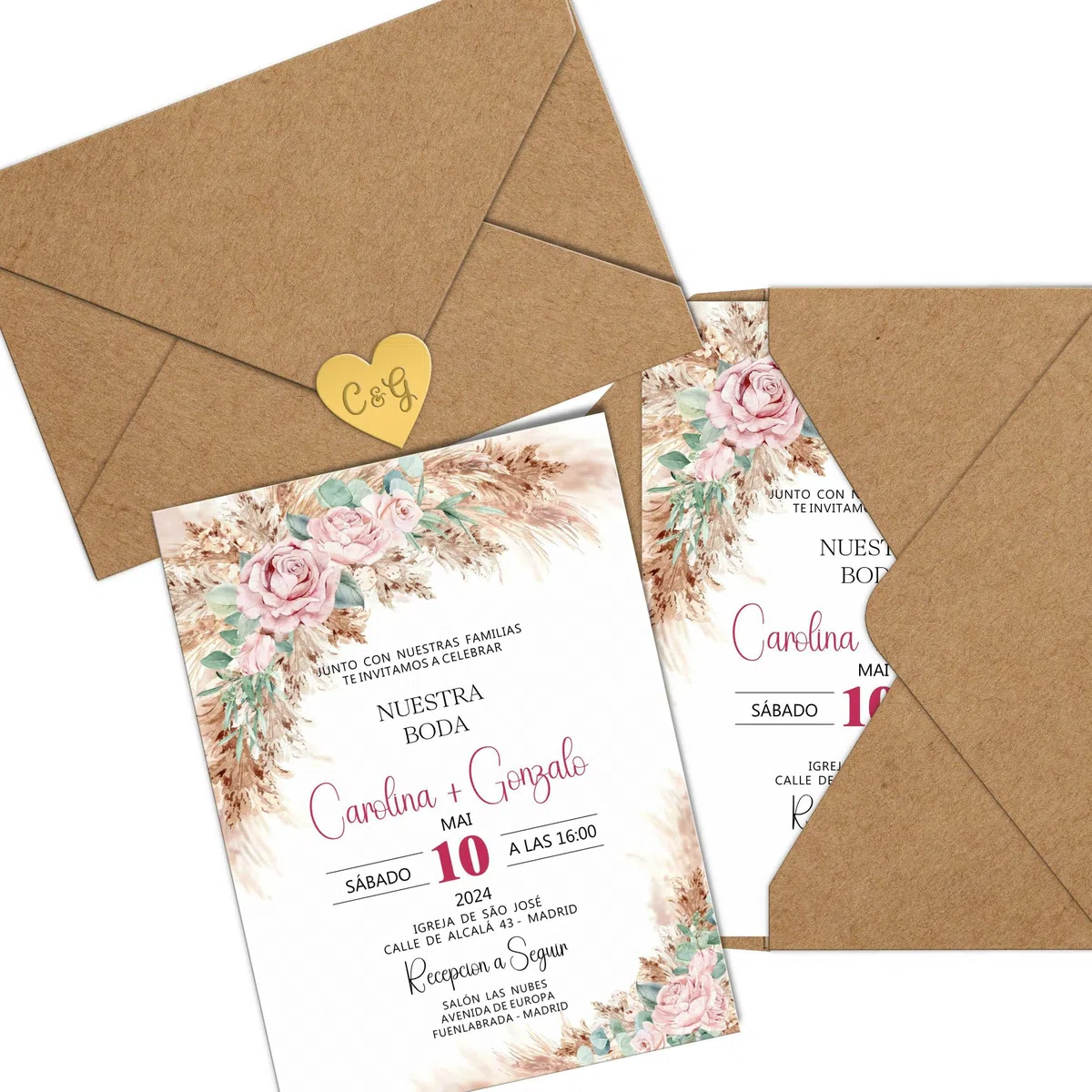 ADOREI - Invitaciones de boda personalizadas 13x18 cm - 25 unidades/Convites de casamento personalizados 13x18 cm - 25 unidades (Modelo 1)