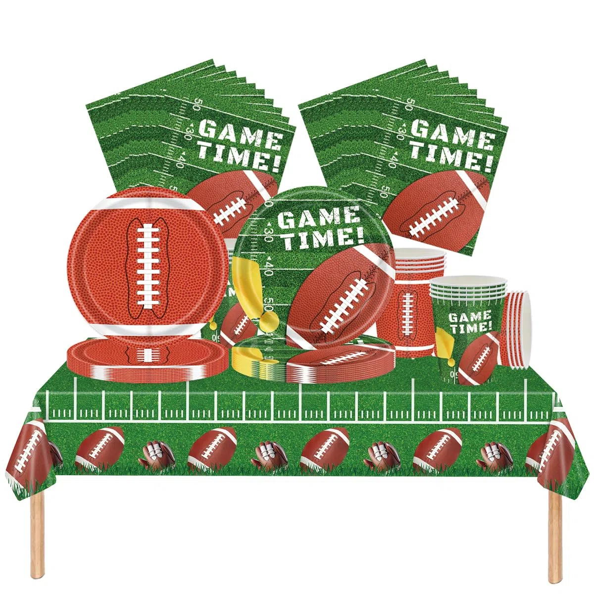 Vajilla para fiestas de Rugby, 61 piezas Decoración Vajilla de cumpleaños niños, Tema deportivo Juego de platos de papel para fiesta, Incluye vasos de papel, servilletas y manteles