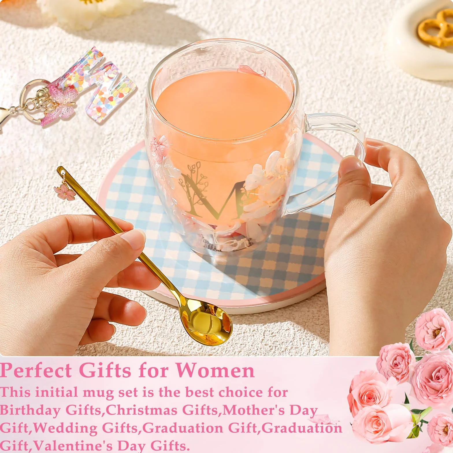 Regalos Originales para Mujer Tazas de Café Regalo Cumpleaños para Ella Tazas Te Expreso Personalizadas Regalos Boda Amistad Adorables Tazas de Vidrio Doble Pared Regalos Navidad Accesorios Rosados