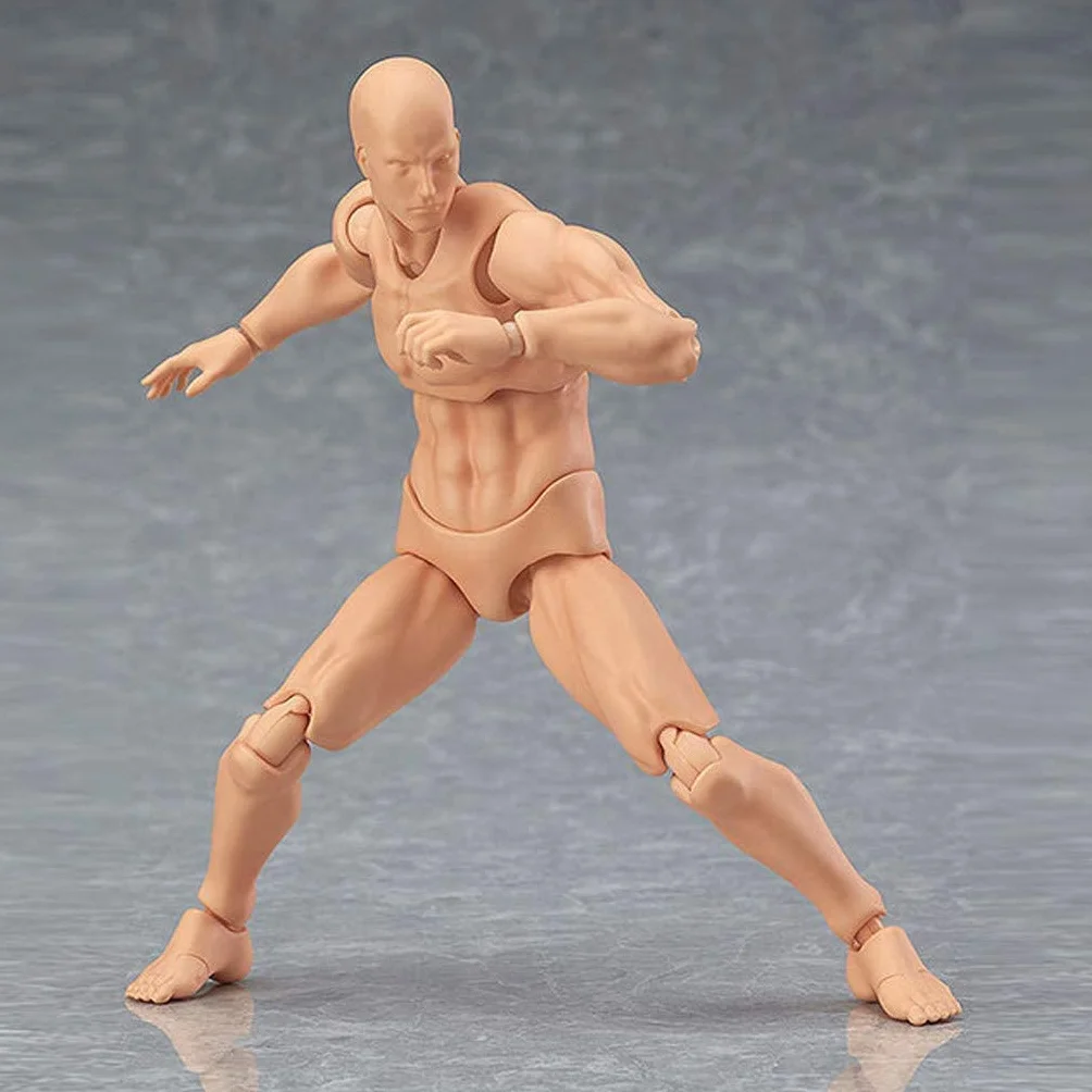 Body Kun - Maniquí articulado con cabeza de bloque, maniquí articulado, juego de figuras para modelo masculino y femenino (color piel)