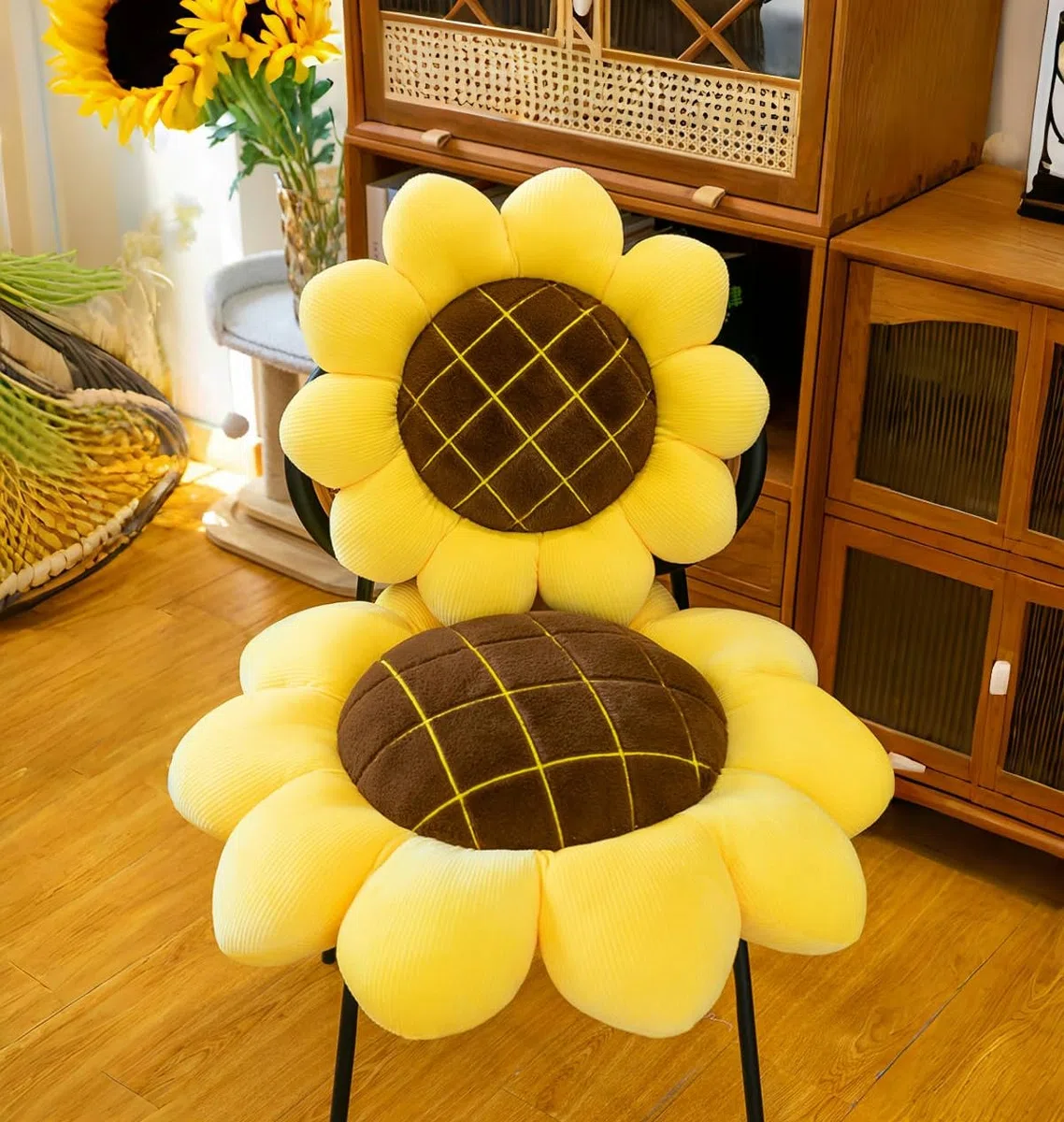 Cojines de Girasol Cojines de Suelo de Flores Cojines de Flores Cojines Lindos Cojines decoración de automóviles domésticos (1, 39 x 39 cm)