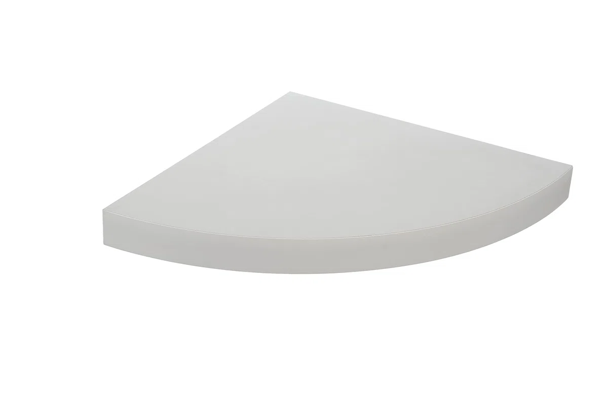 HERSIG - Estante Esquinero Curvo Flotante de Pared Gris Claro Baldas para Baño o Dormitorio Fijación Oculta y Resistente de hasta 10 kg - 29,5x29,5 cm