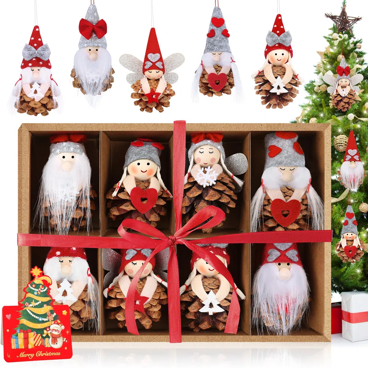 Wichtel - Adornos para árbol de Navidad, 8 unidades, diseño de duendes