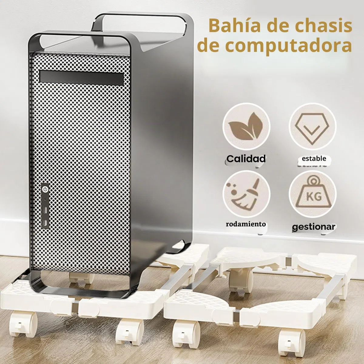 SPORWAY Soporte para CPU para PC, Tamaño Ajustable Soporte Soporte para CPU, Soporte para PC Móvil con Ruedas Giratorias con Bloqueo, Carro de CPU Debajo del Escritorio (Blanco)