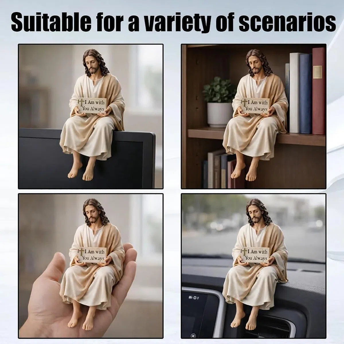 Figura de Resina de Jesús para Escritorio, Estatua de Jesucristo sentada Hecha a Mano, Estatua Decorativa con el Mensaje Siempre Estoy contigo, decoración Religiosa sentada Hecha a Mano (1pc)