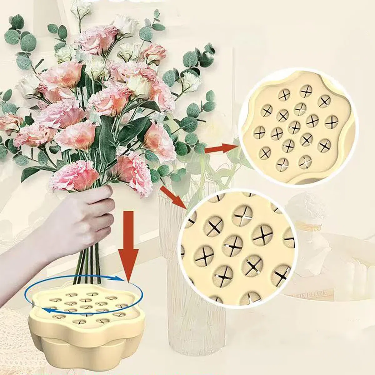 Espiral Ikebana Stem Holder - Juego de 2, Amarillo, Soporte para Tallo Flores, Ideal para Crear Hermosos Ramos, para Que Pueda Disfrutar los Arreglos Florales en Cualquier Momento Lugar