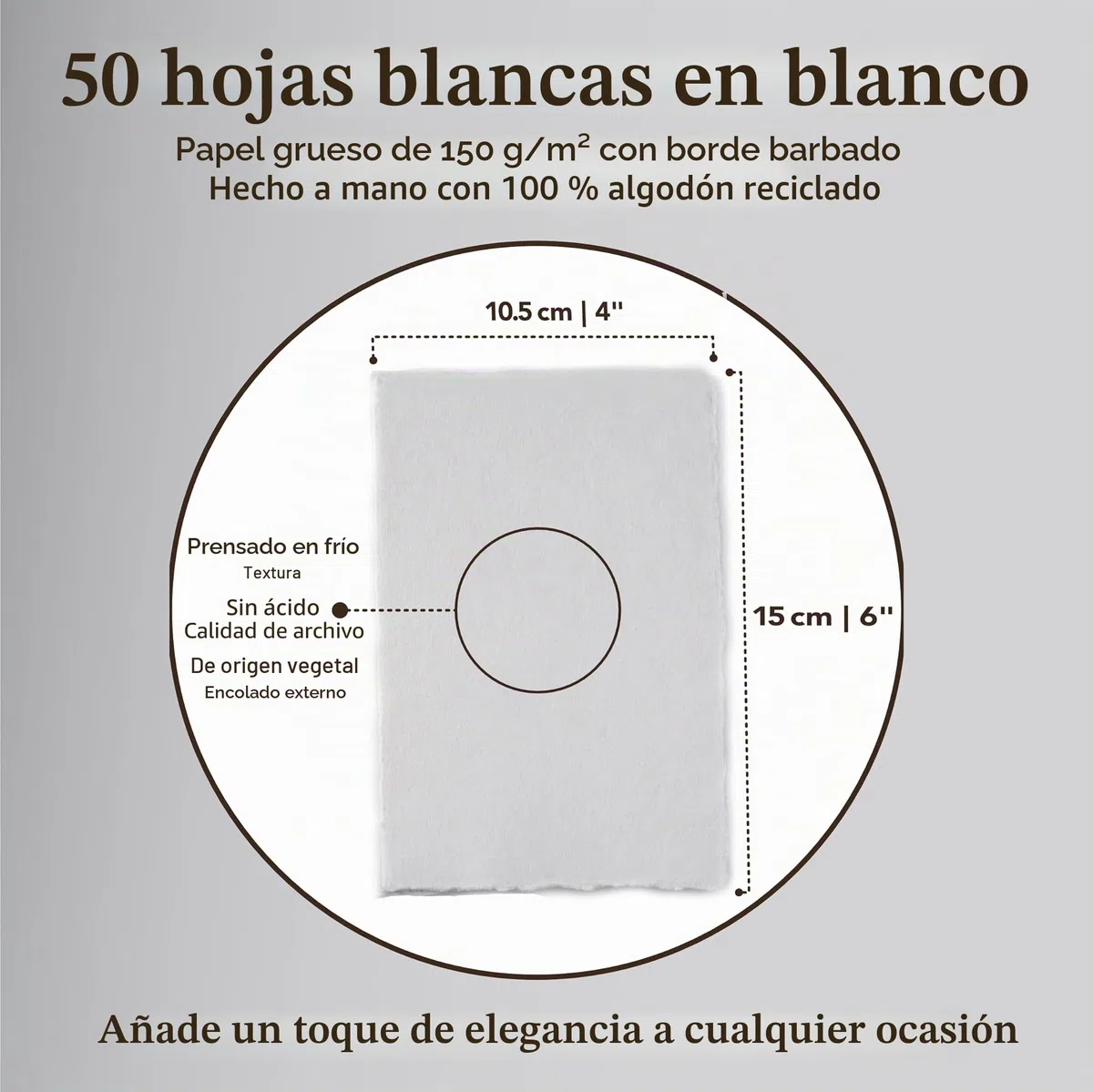 Wanderings Papel Blanco de Borde Crudo Hecho a Mano - 10,5x15 cm - Paquete de 50 - Papel para Acuarela/Medios Mixtos - Reservacion, Invitaciones, Tarjetas de Felicitación, Manualidades, Grueso 150 GSM