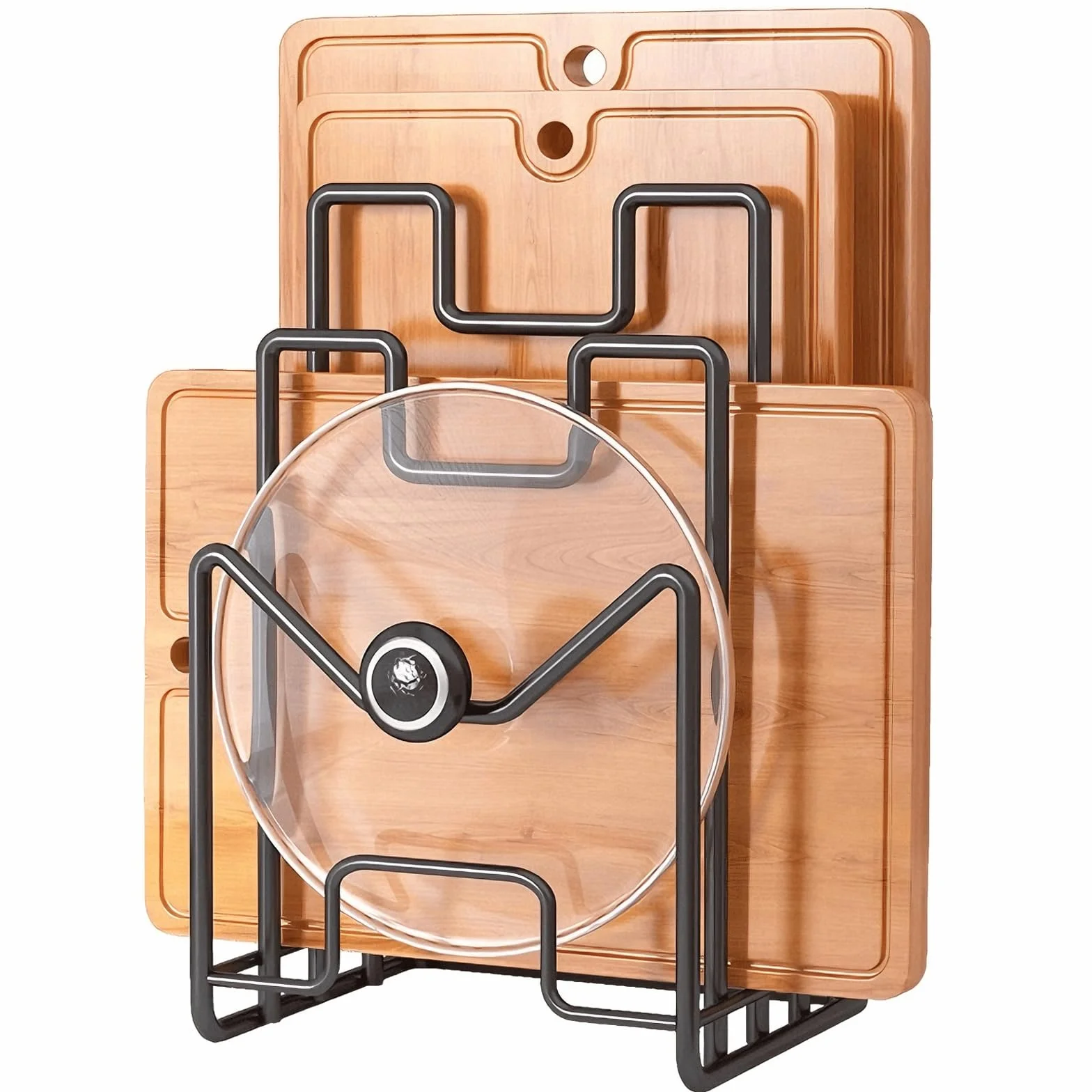 Soporte Bandejas Cocina Soporte Tabla Cocina De Metal, Organizador De Tabla De Cortar con 4 Compartimentos para tapas De Ollas, Espátulas, Platos, Bandejas para Hornear