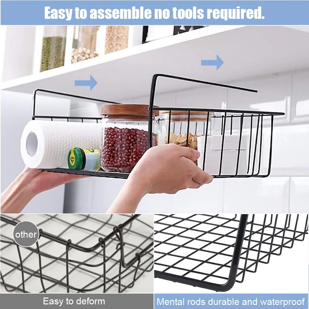 2 Pcs Cesta de Almacenamiento Colgante Para Cocina Cesta de Alambre Para Colgar Cesta de Alambre de Metal Apilables Cesta de Metal Para Almacenaje Negra Para Cocina Despensa Baño Armario