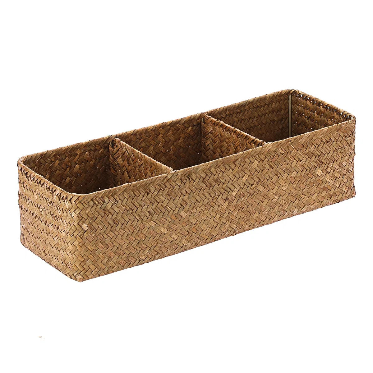 IGNPION Canasta de almacenamiento de 3 compartimentos de pasto marino, cestas tejidas para tanque de inodoro, cesta de almacenamiento para baño, canastas decorativas multiusos, caramelos