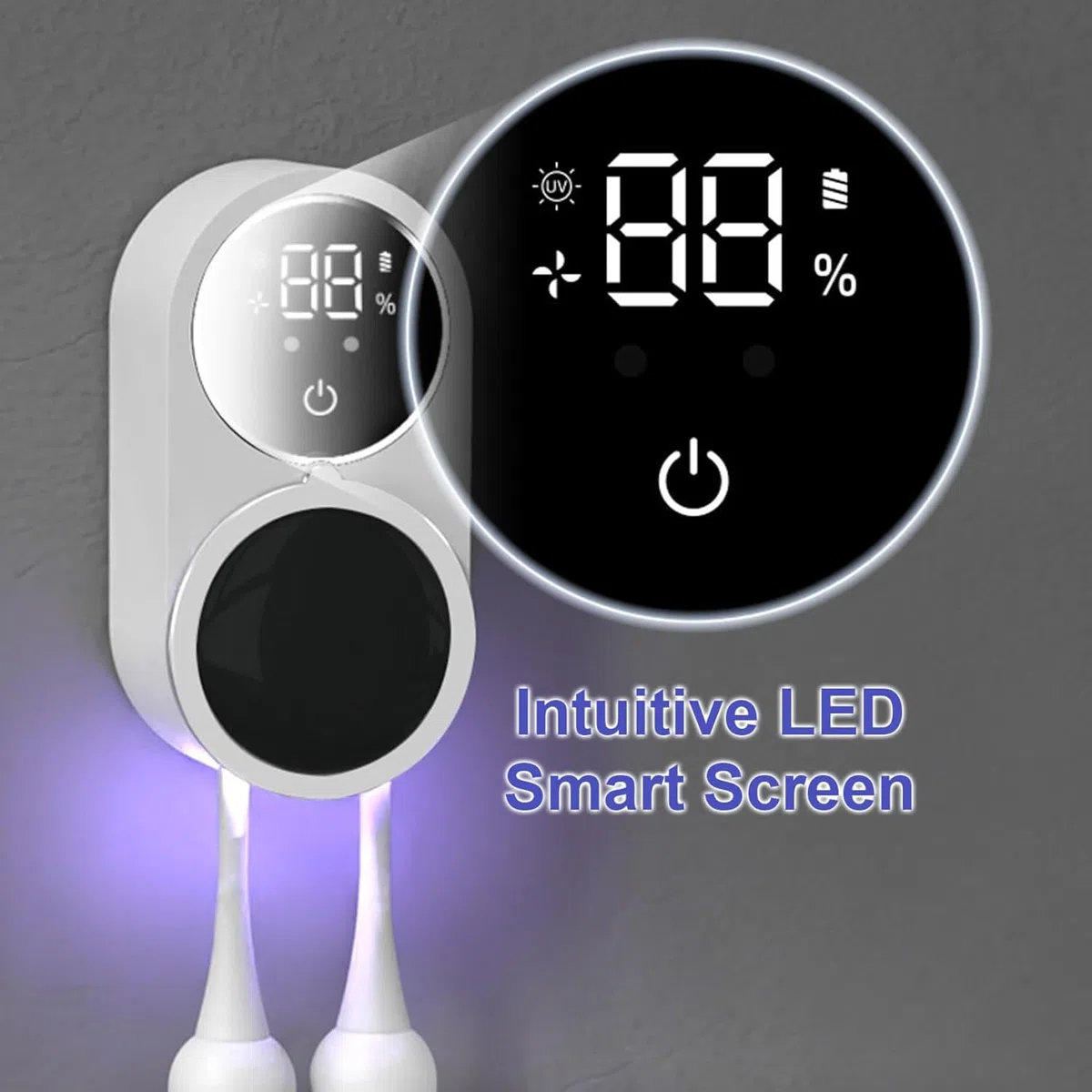 Limpiador de cepillos de Dientes Soportes de Pared para cepillos de Dientes Inteligentes con Sensor de Apertura automática Luz UVC Dual Pantalla LED desinfectante y