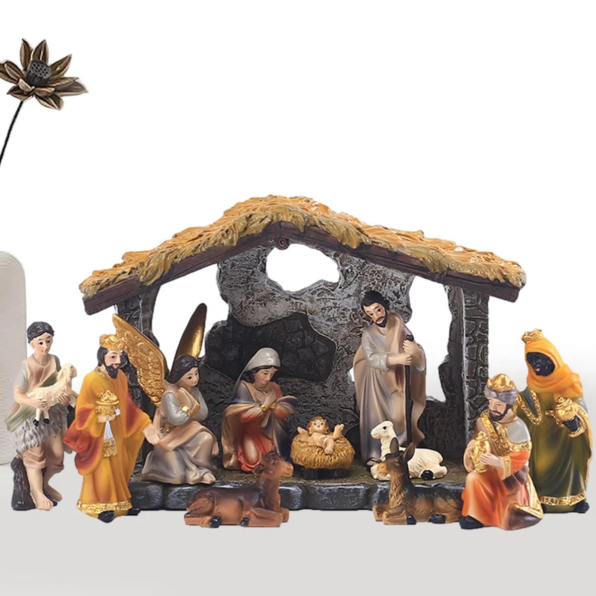 Genérico 12 Piezas Pesebre De Navidad Completo | Belén De Navidad con Figuras | Estatua del Nacimiento De Jesús | Juego De Estatua De Belén De Resina | para Decoración De Mesa De Escritorio