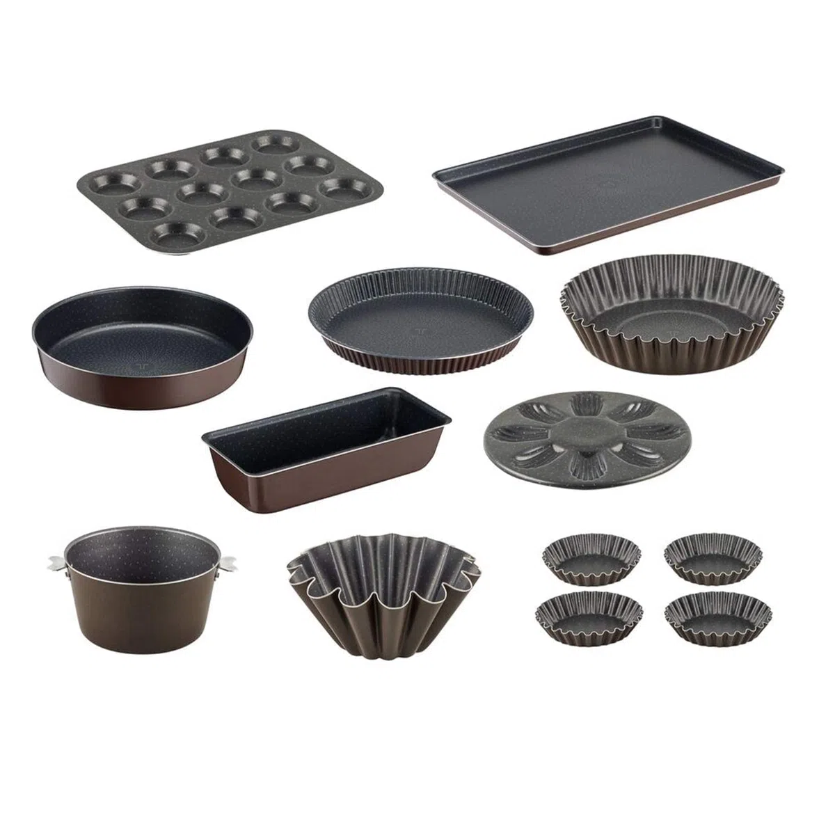 Tefal J1608102, Juego de 4 moldes para tartaletas de aluminio negro, 11 x 9 x 2,5 cm