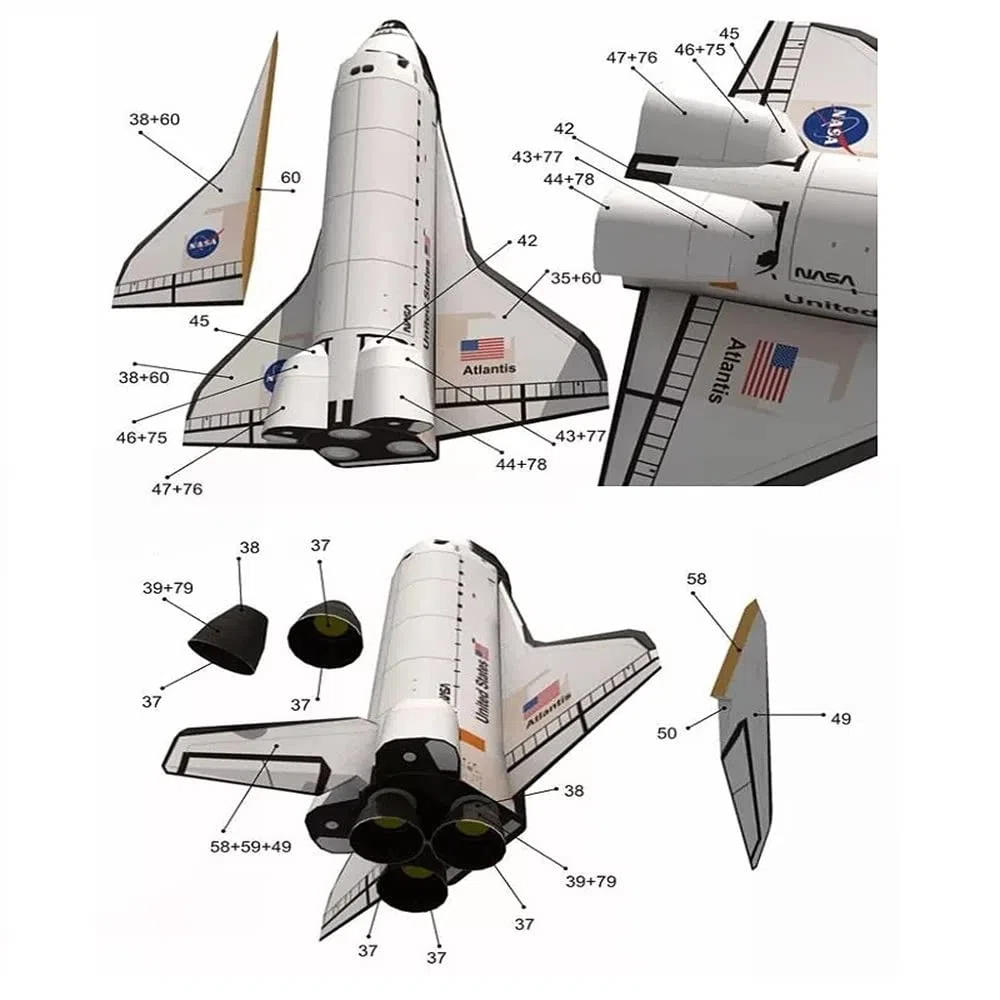MOOKEENONE Cohete de papel modelo 1: 150 transbordador espacial Atlantis hecho a mano cohete espacial DIY (kit desmontado)