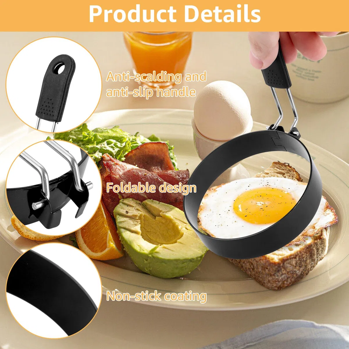 6 moldes para huevos fritos de 3,5 pulgadas para sartén, molde de huevo frito de acero inoxidable, molde redondo para tortitas, moldes de huevos para sartén, huevos fritos, magdalenas,