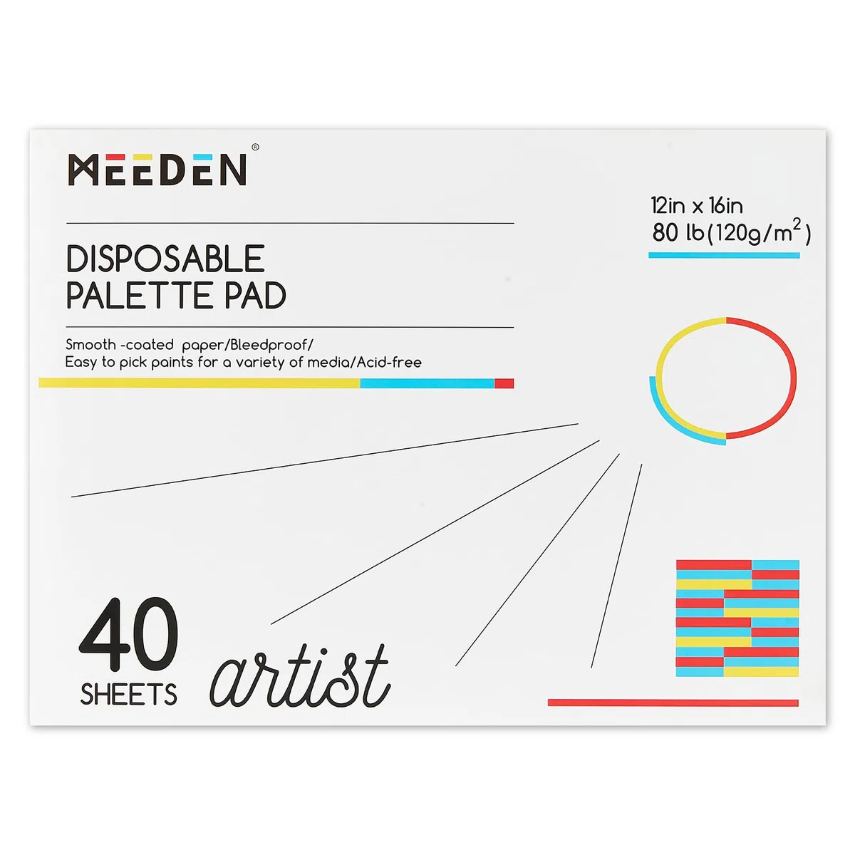 MEEDEN Bloc de papel para paleta de artista: 30 x 40 cm, 40 hojas (80 libras/120 g/m²), papel de paleta de pintura, desechable para mezclar colores para pintura acrílica y acuarela al óleo