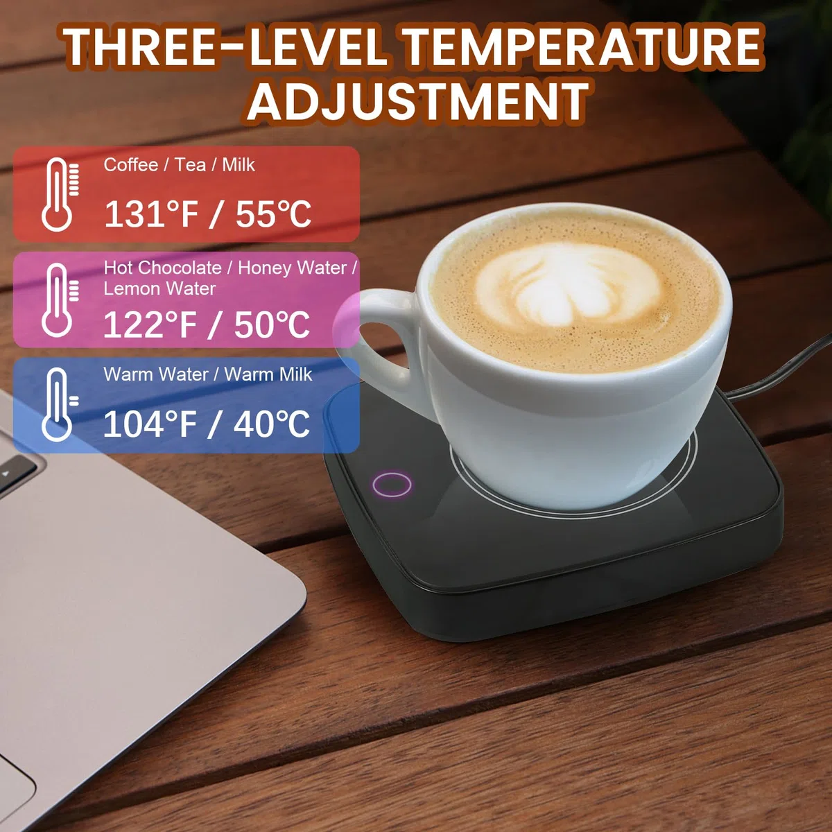Calentador de Taza Café, Teklemon Calentador de Tazas Inteligente con 3 Configuraciones de Temperatura, Calentador de Bebidas para Oficina, Hogar, Apagado Automático (Negro)