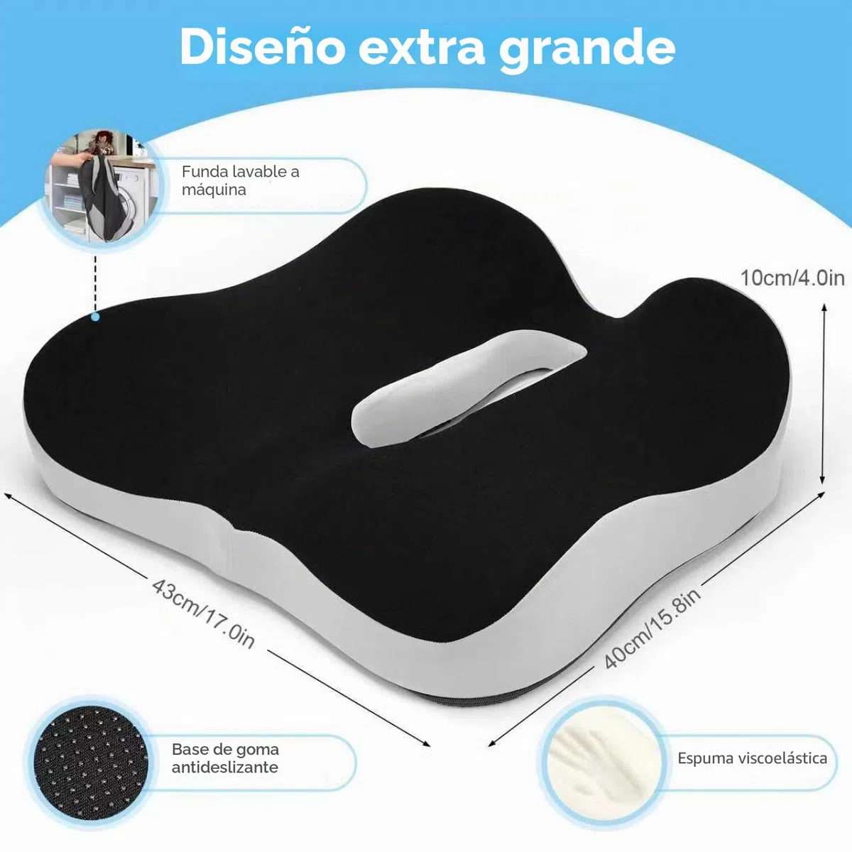 Cojín de asiento de espuma viscoelástica, cojín ergonómico para el dolor de coxis y alivio de la ciática, cojín de alivio de presión de hemorroides, cojines de asiento de coche para conducir