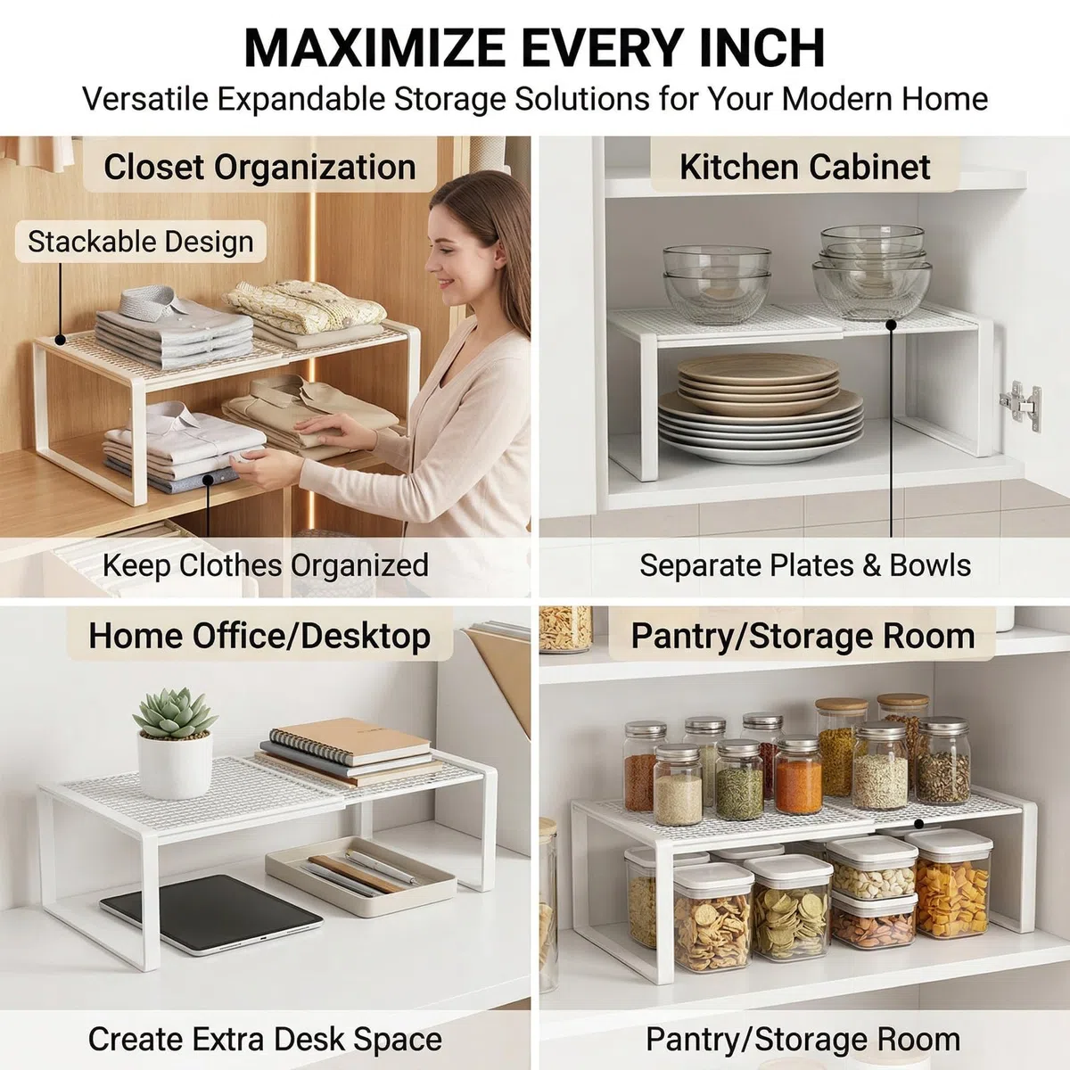Baldas Armario Interior, Organizador Armario Ropa, Estante Extensible Armario Adecuado para Armario, Cocina, Baño, 27 cm de Ancho, 22 cm de Altura, Longitud Ajustable 27-38 cm (Blanco)