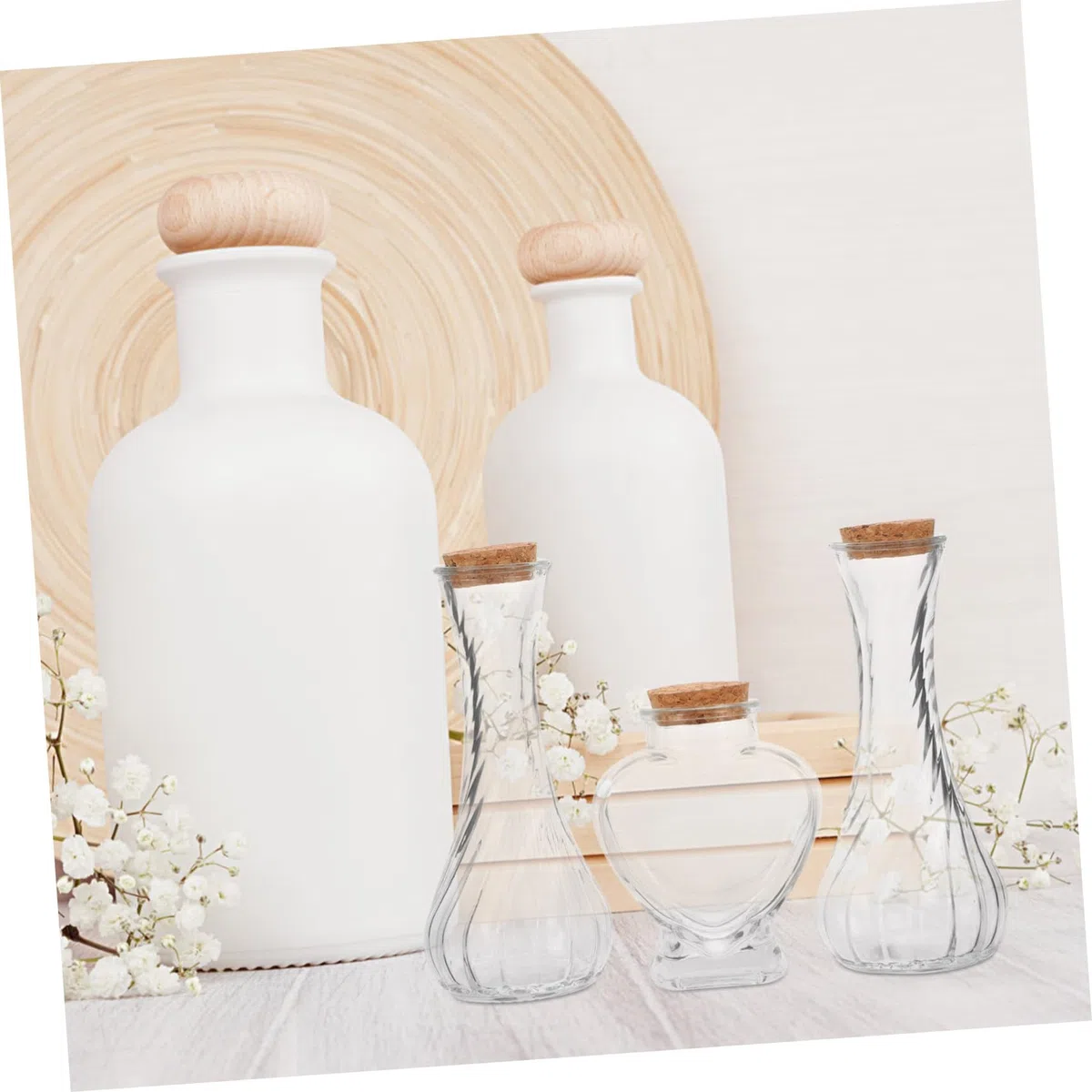 TOPBATHY Kit Ritual Ceremonia Arena Boda 3 Recipientes de Vidrio Vacío y Mini Botellas Corcho para Decoración DIY Ligera y Elegante