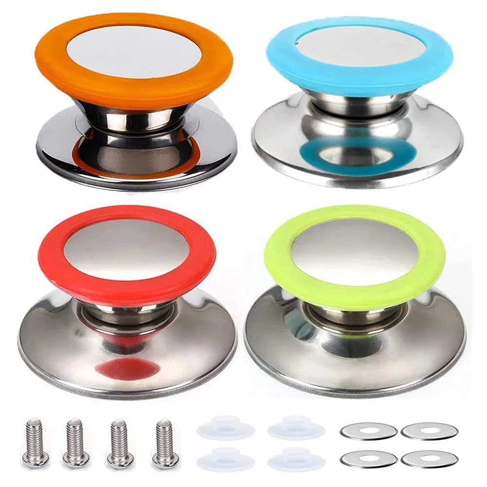 Perilla de Reemplazo de Tapas, 4Pcs Asa para Tapas de Ollas de Cocina, Tapa de la Olla Cubierta de la Manija, Manija de la Perilla de la Tapa, para Pomo, Utensilios de Cocina (4 Colores)