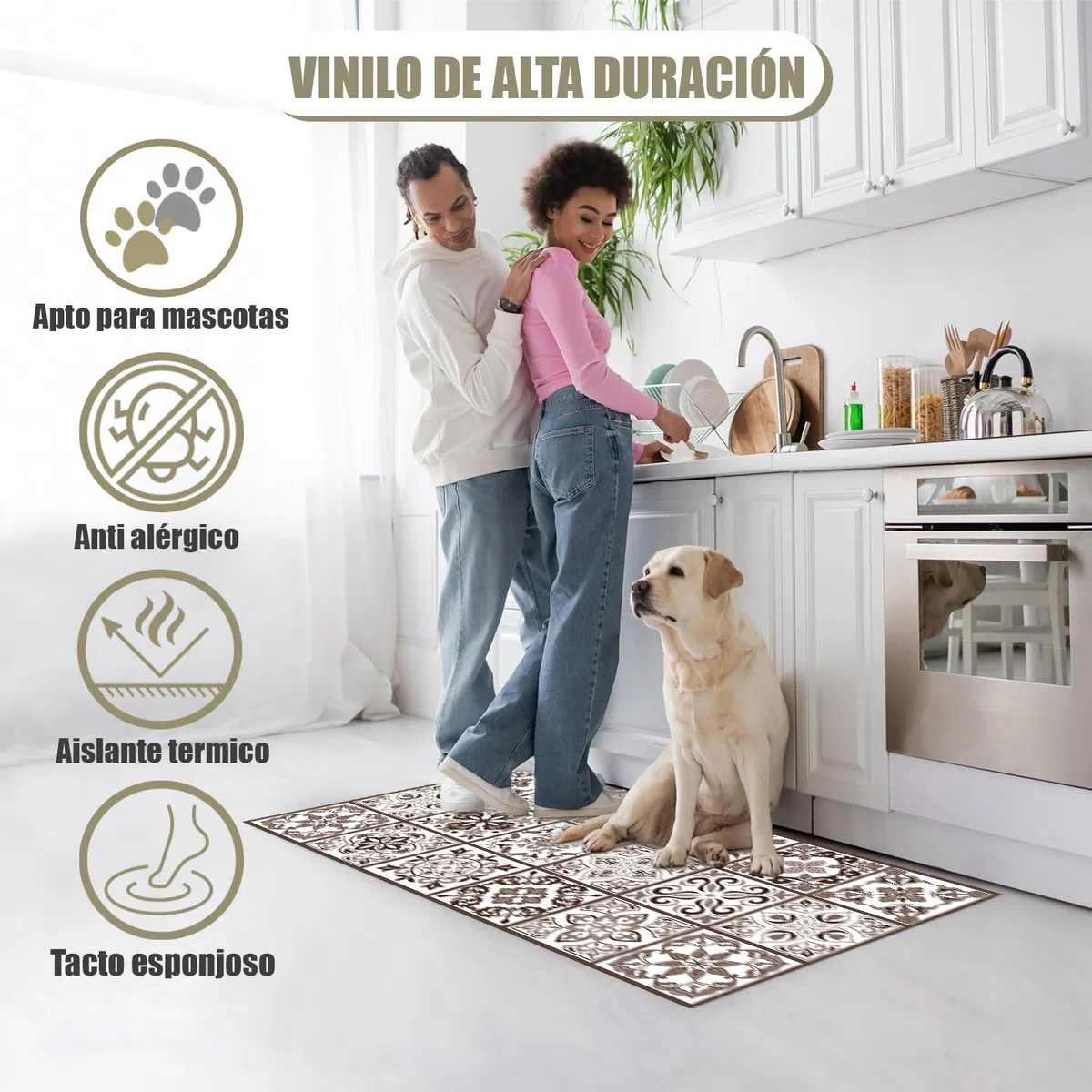 Alfombras Vinilicas para el Hogar 80 x 40 Marrón - Alfombra Vinilica Cocina Resistente y Antitropiezos - Alfombra Cocina Lavable Antideslizante para Interior/Exterior - Alfombras de Vinilo Esponjosas