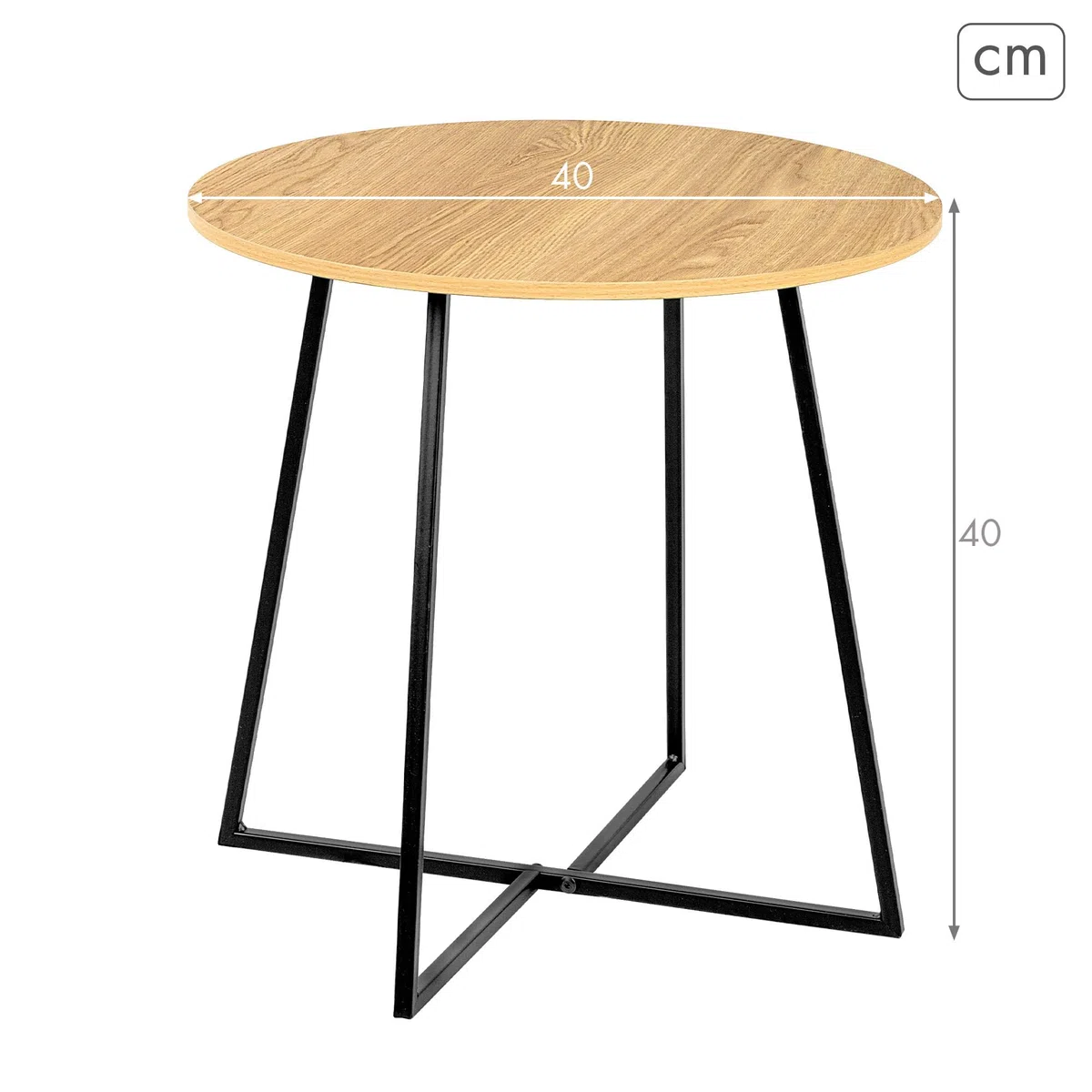 AKTIVE MAX Home Mesa Auxiliar de Madera, 40x40 cm, Peso máximo soportado 5 kg, Efecto Roble, Estructura metálica Negra, Patas en Cruz, Decoración salón, Comedor, Cocina (18505)