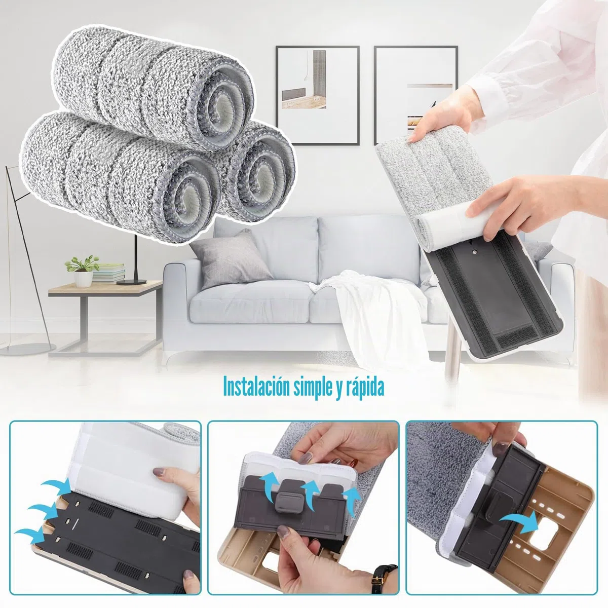 8 Piezas Mopa de Microfibra Cabecera de Repuesto, Recambio Microfibra Mopa Escoba, Almohadillas De Fregona Lavables, para el Hogar, Oficina, Madera Dura, Mármol, Azulejo