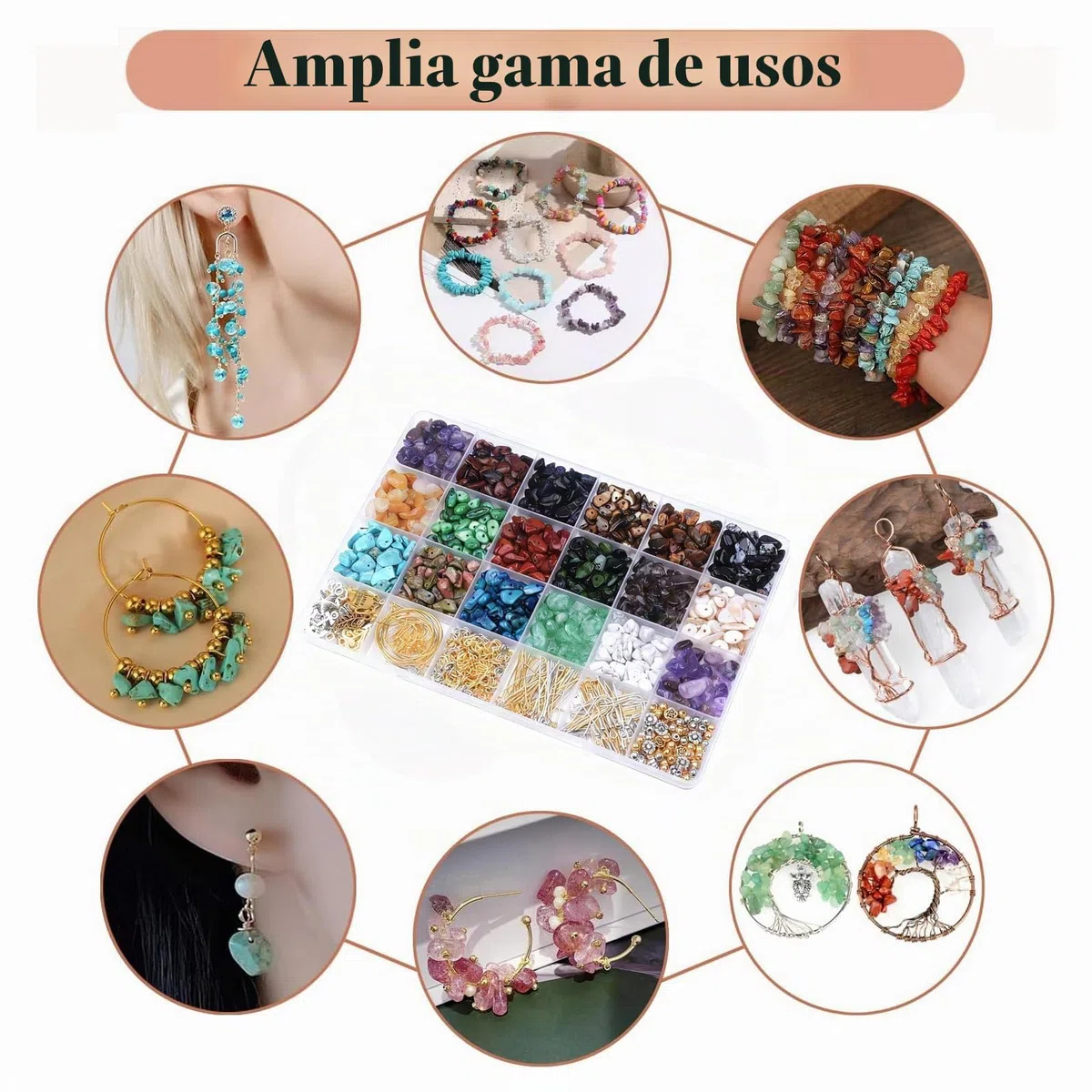 Juego de cuentas de piedras preciosas naturales de 5 a 8 mm, 1180 cuentas irregulares de piedra natural con agujero, juego de manualidades para pulseras, collares, pendientes y anillos para enhebrar