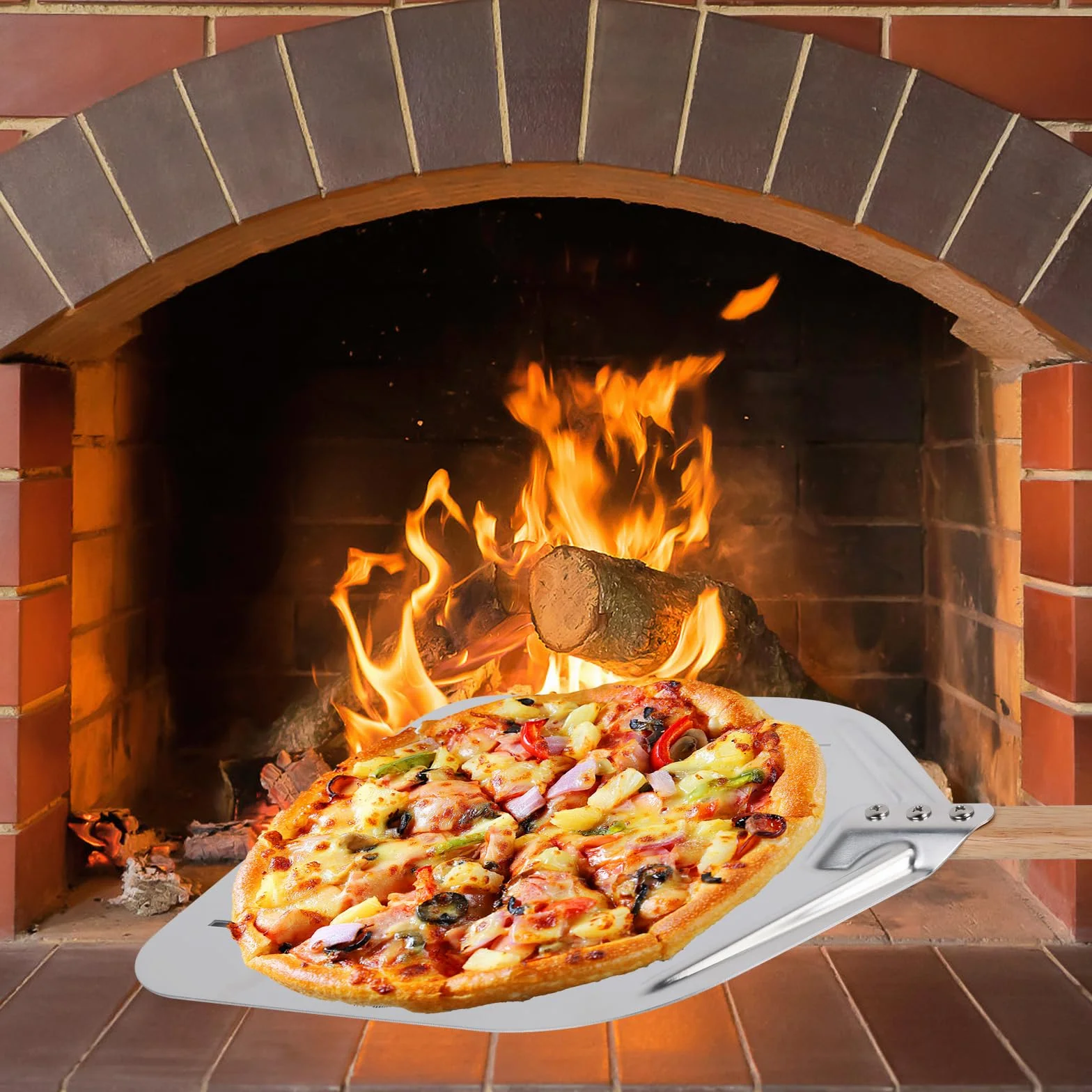 Pala Pizza 39.5 x30 x 2cm, Perforada de Aluminio Para Horno, Profesional Para Pan y Pizzas