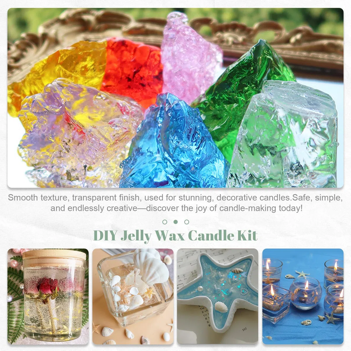 CoolCrafts 900g Cera de GleTransparente con Mecha Kit Gel de Vela para Hacer Velas de Decoración