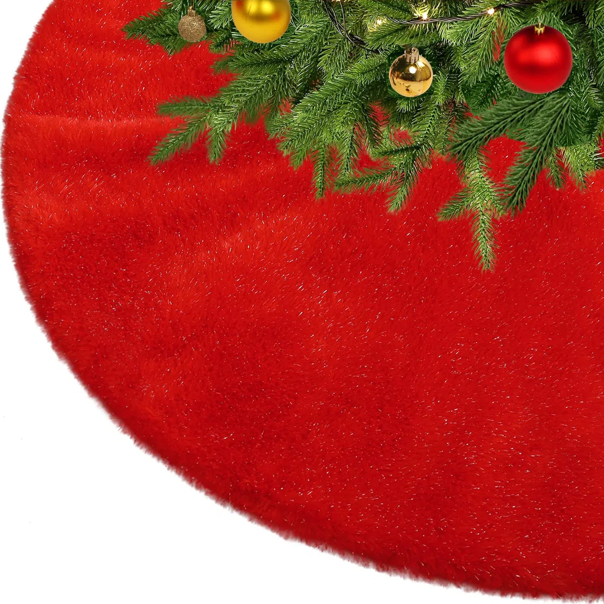 KONVINIT Manta para árbol de Navidad, color rojo, de felpa, de piel sintética, redonda, 78 cm/90 cm/122 cm