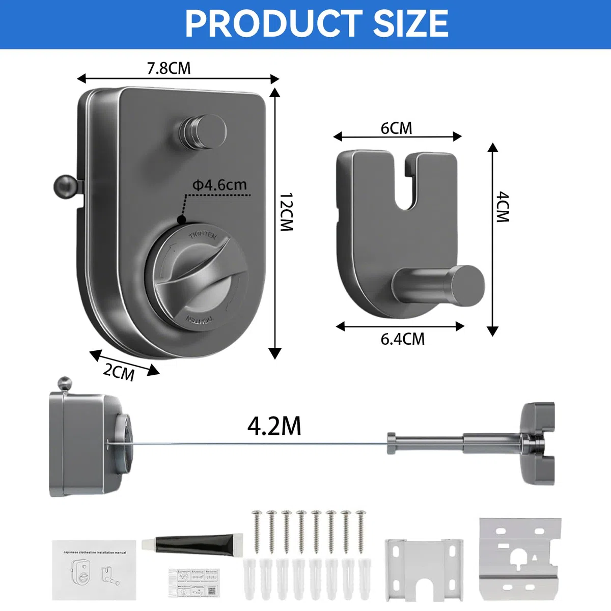 Tendedero Retráctil Pared, 4.2m Acero Inoxidable, Diseño Anticaída, Secado Retráctil Sin Taladrar, Secado Retráctil para Interior, Balcón, Lavandería (Negro)